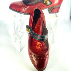 L’ Artiste Pumps~Spring Step~ Red & Black ~Leather ~Velcroe Strap~EU 38/US 8-8.5